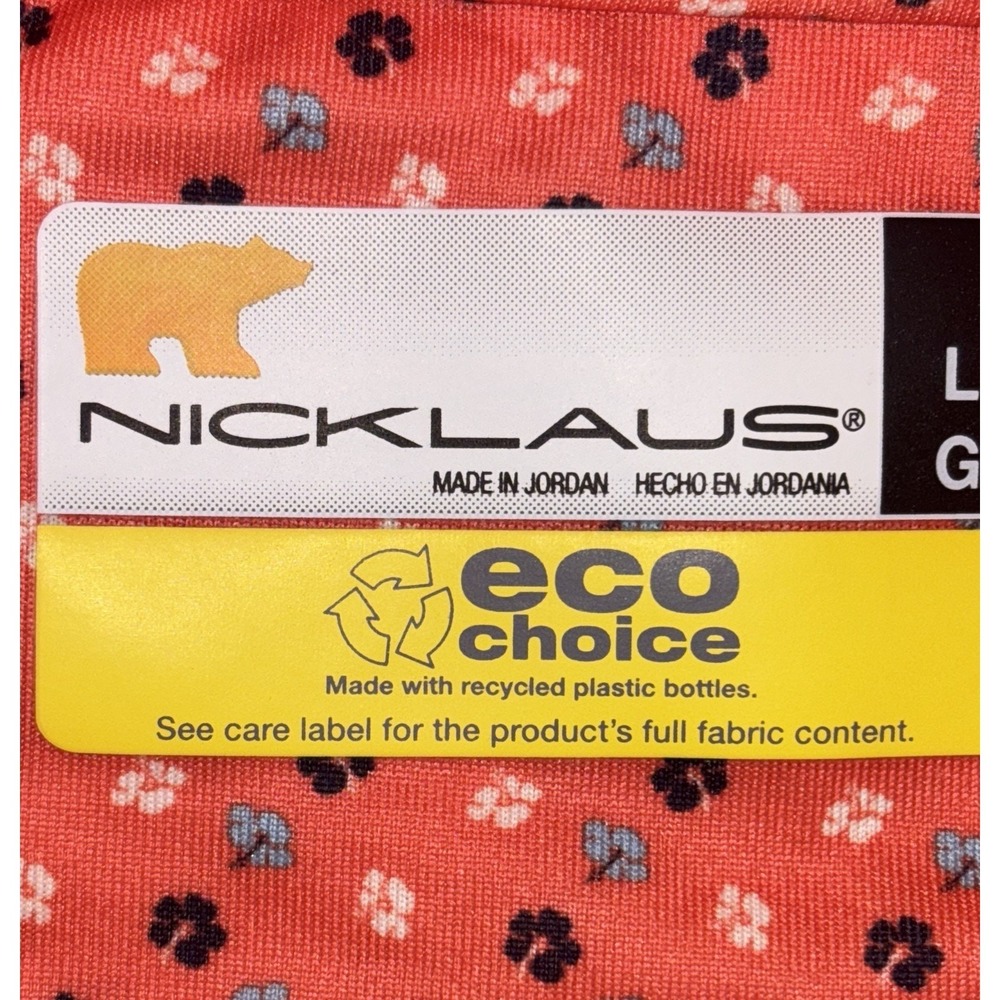Nicklaus‎ Mens Golf Polo Shirt Coral Floral Pattern Large Eco Choice Performance - Picture 9 of 9